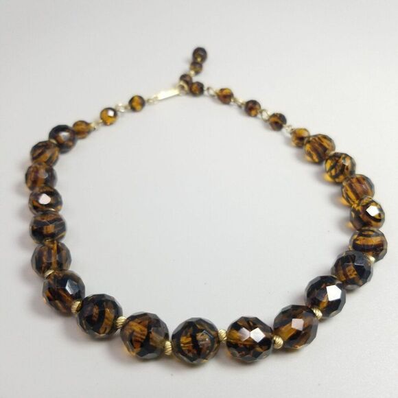 Vintage Brown Black Faceted Glass Bead Beaded Necklace Adjustable Length Clasp - Picture 2 of 7